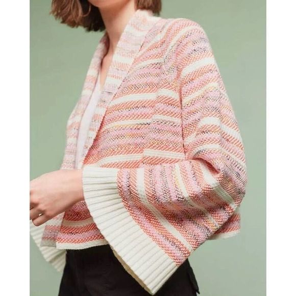 Anthropologie Sweaters - Anthropologie Moth Small Mahalia Multicolor Striped Sleeve Open Front Cardigan
